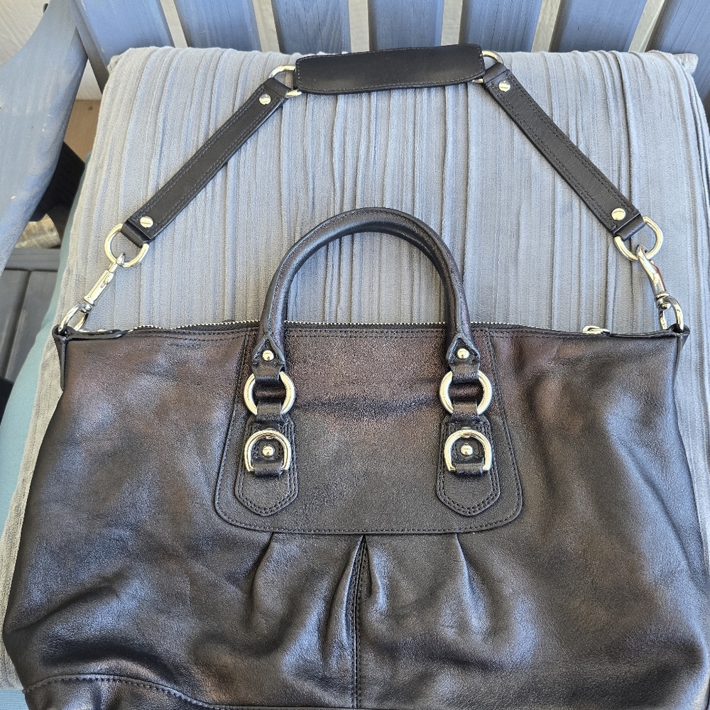 Coach Y2K June 1998 Great Condition Black Leather Tote Bag Purple Silk Inerior - Picture 7 of 17